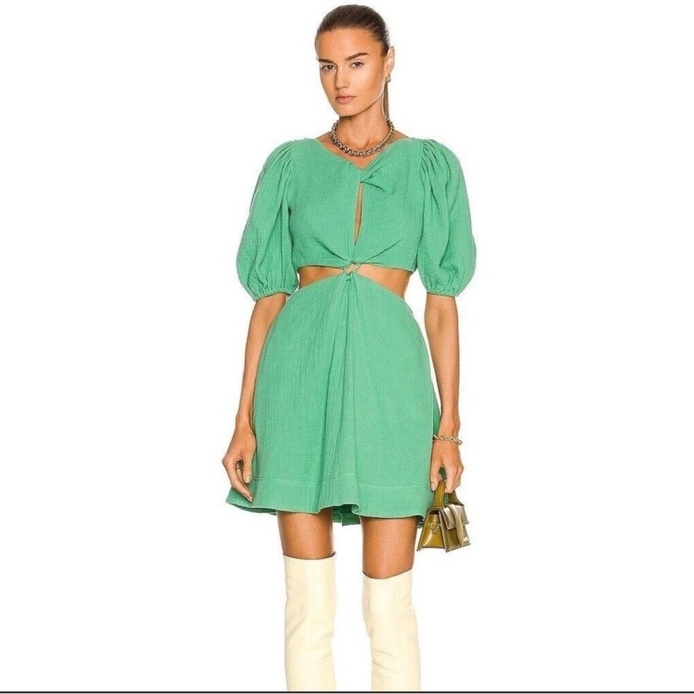 JONATHAN SIMKHAI Helen Mini Dress Kelly Green Cut Out Gauze